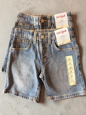 Cat & Jack Denim Shorts Bundle Size 4T Adjustable Waist Toddler Boy (2 Pairs)